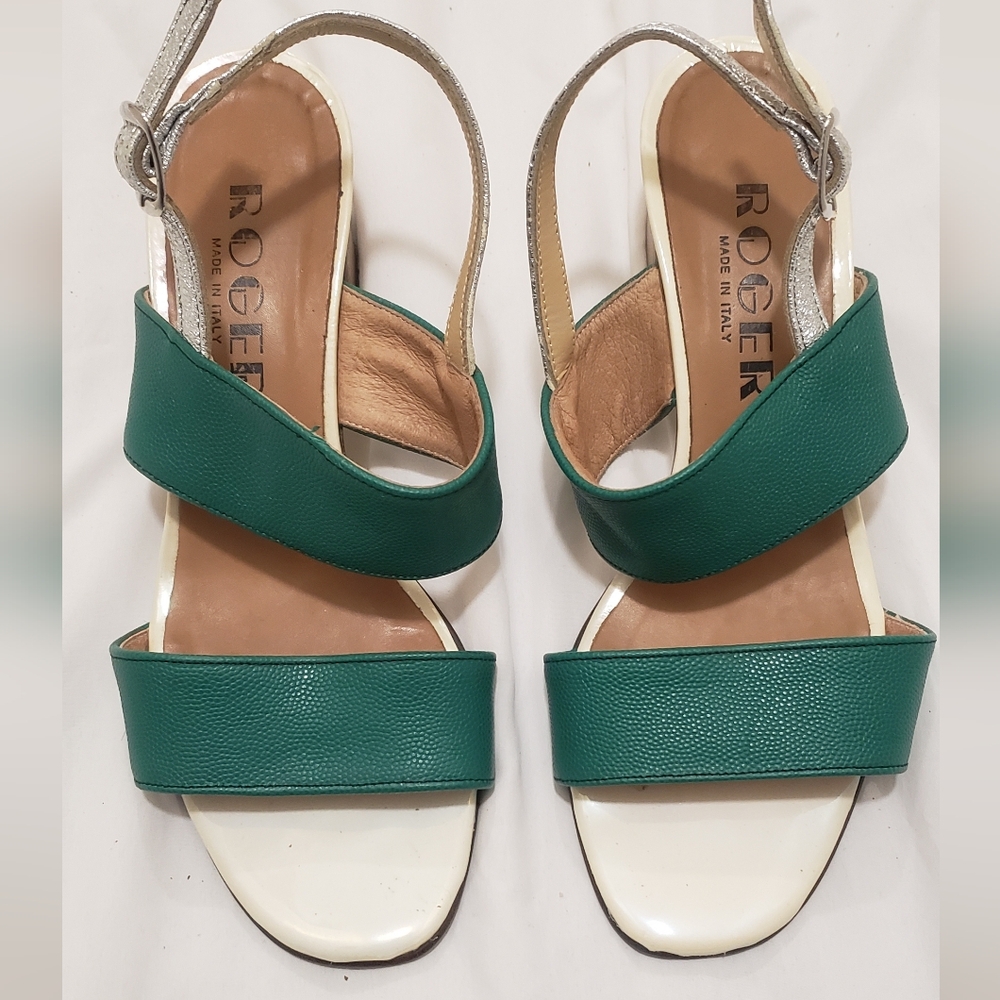 Roger Vivier Teal and Cream Women's Sandals